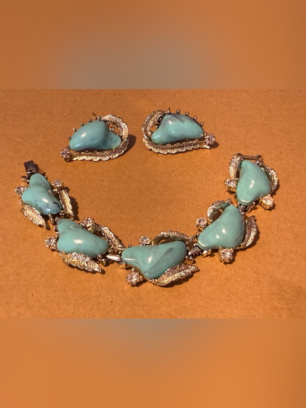 Vintage Coro FauxTurquoise Large Bracelet and Earring Set Rare!!